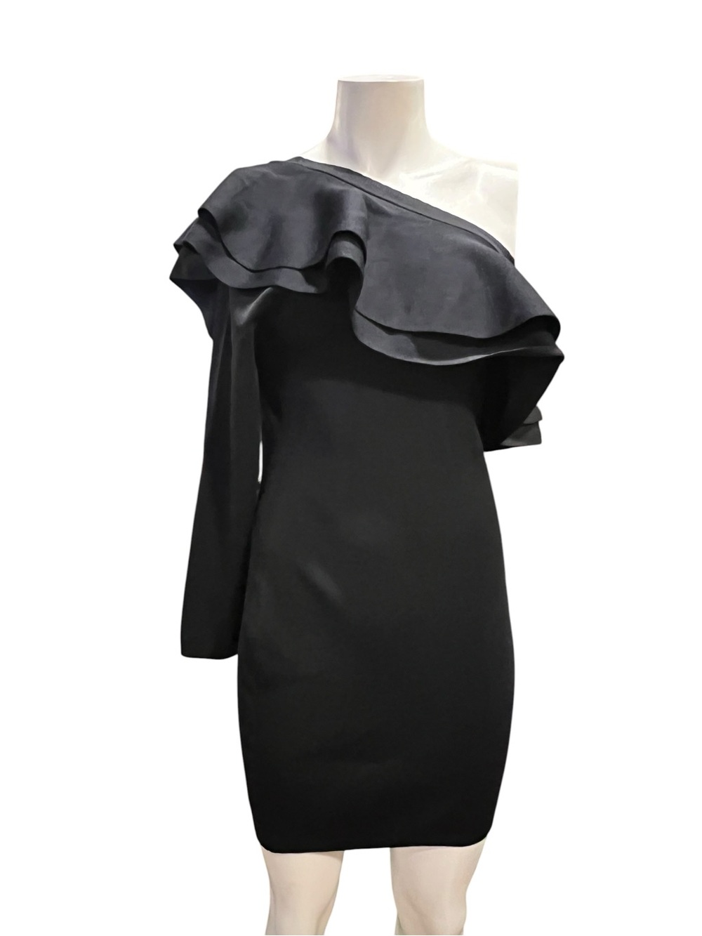 Endless Rose Black One-Shoulder Layered Ruffle Dress